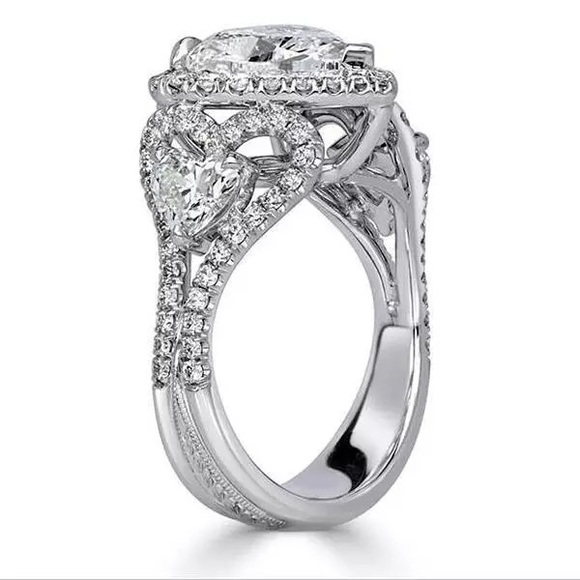 New 925 Luxury Sweet Heart Diamond Bridal Ring - Picture 4 of 5
